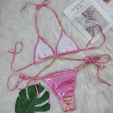 Crystal Diamond Bronzing Strap Bikini Set