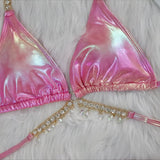 Crystal Diamond Bronzing Strap Bikini Set