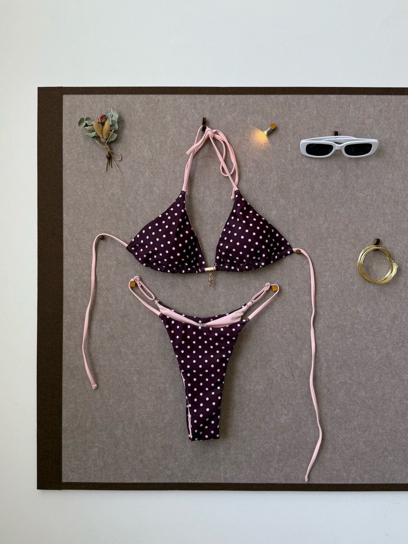 Strap Splicing Color Polka Dot Girl Bikini Set
