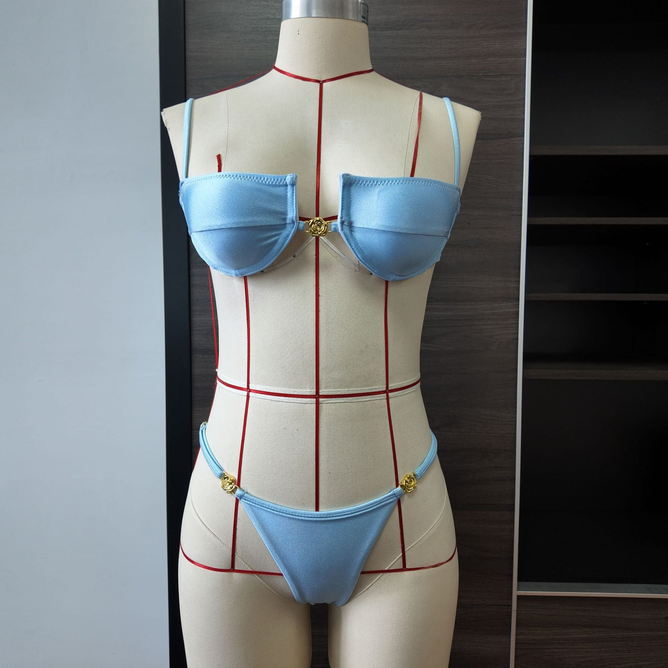 Solid Nylon Hard Cup Strap Bikini Set