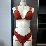 Solid Pleated Bikini Set