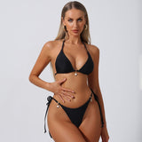 Exquisite Sunflower Embellished Black Halter Bikini Top