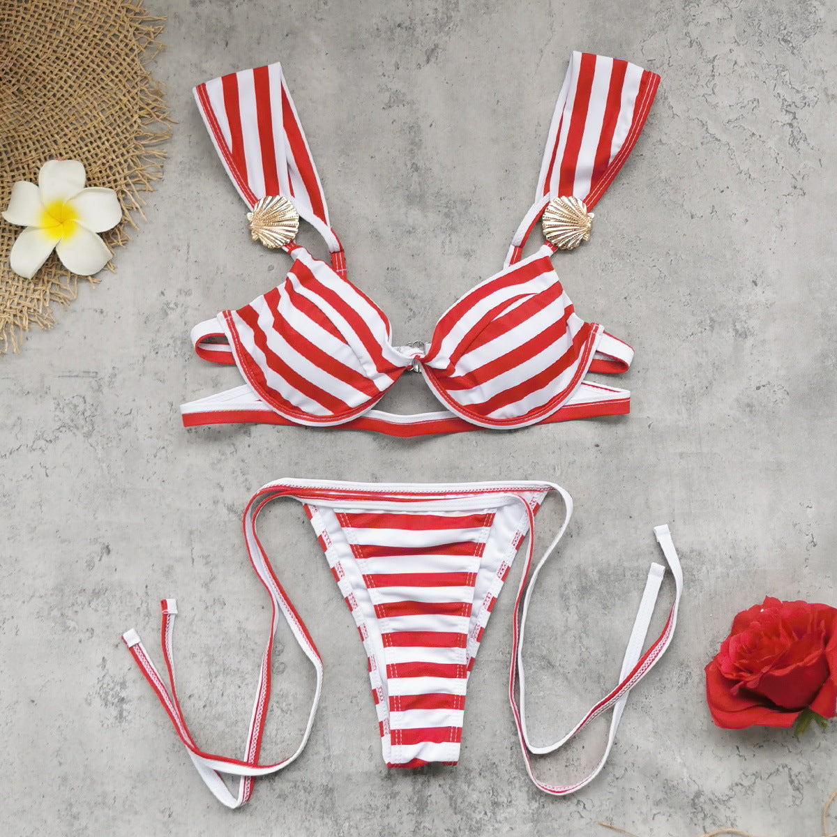 Push Up Sling Ruffled Striped Printed Triangle Banded Bikini Top