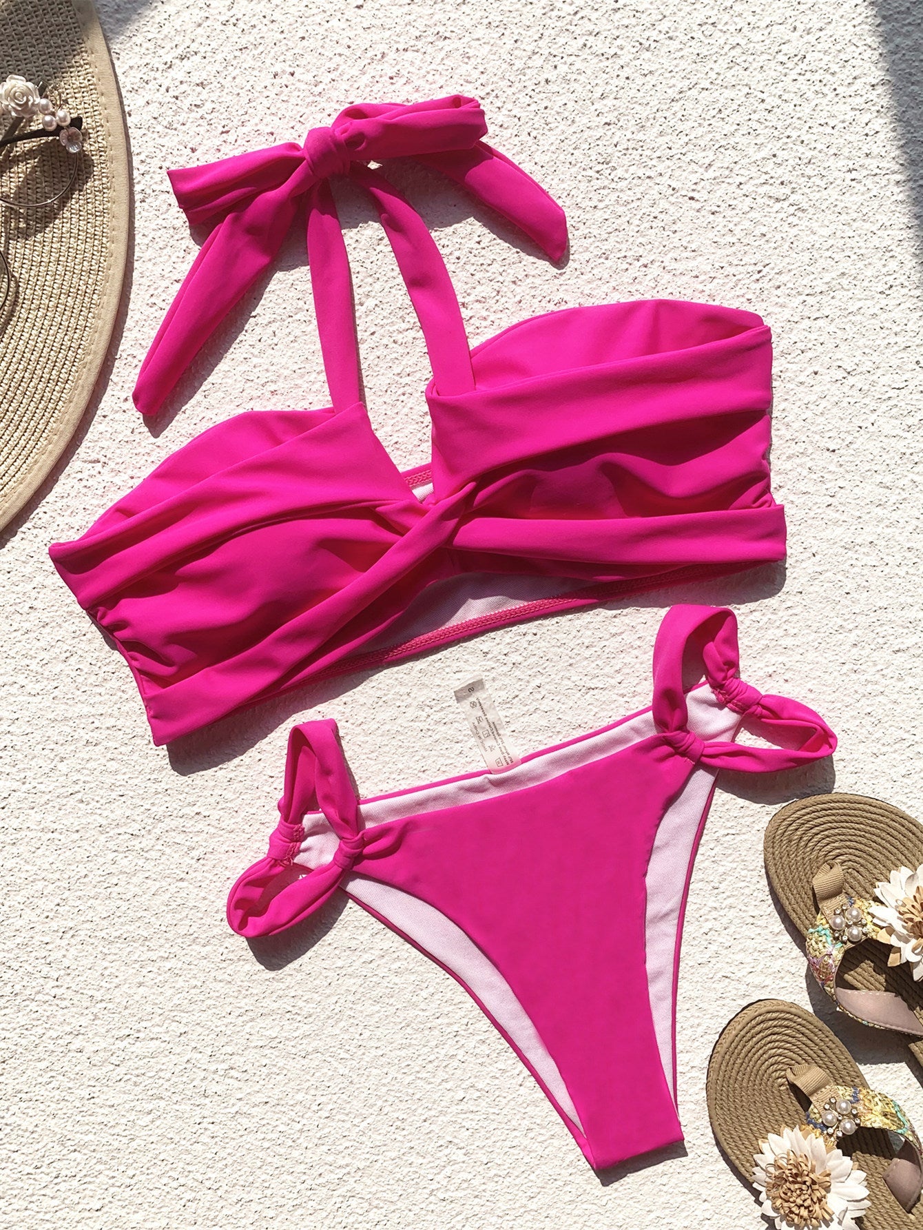 Double Solid Stitching Strap Bikini Set