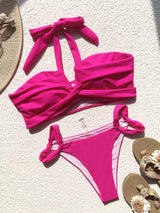 Double Solid Stitching Strap Bikini Set