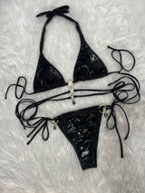 Crystal Diamond Solid Strap Triangle Bikini Top