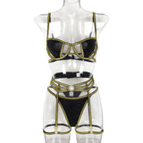Underwear Three-piece Set Gold Silver Silk Line Faux Leather Stitching Suit Bikini Set