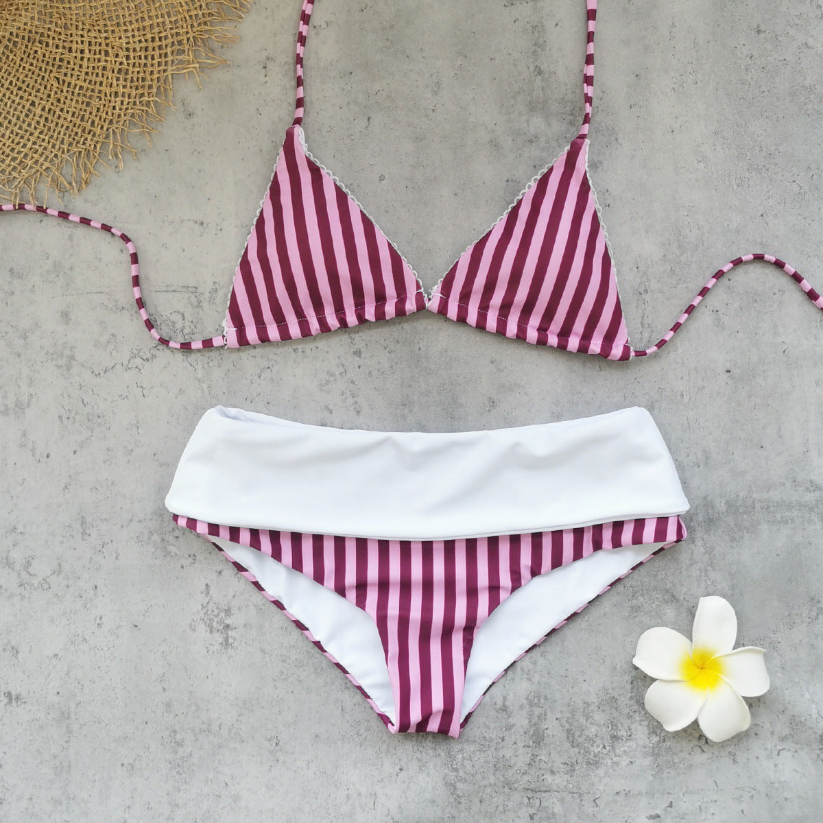 Striped Printed Lace-up High Waist Bikini Bottom