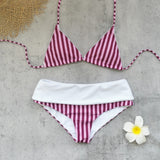 Striped Printed Lace-up High Waist Bikini Bottom