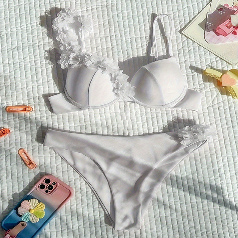 Hard Bag with Floral Beach Bikini Set