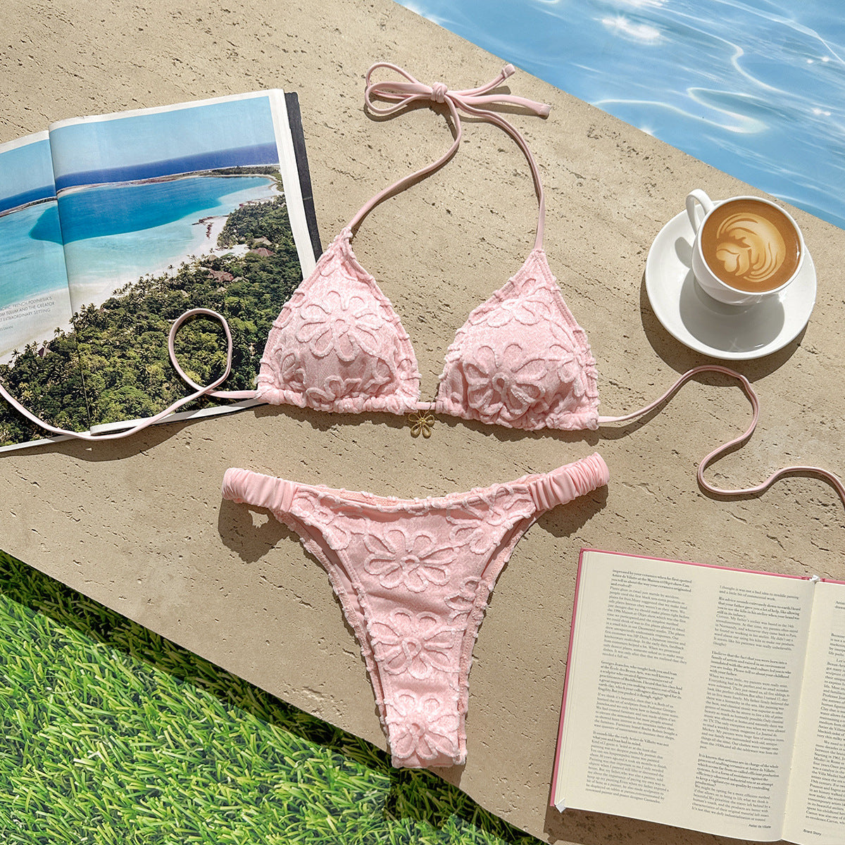 Floral Embroidery Lace Hollow Out Cutout Bikini Set