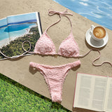 Floral Embroidery Lace Hollow Out Cutout Bikini Set