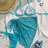 Blue Sequined Spaghetti Strap Halter Beach Bikini Top