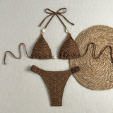 Special String Beads Texture Surface Lacing Bikini Set