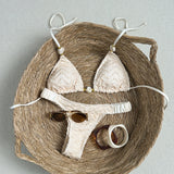 Special String Beads Texture Surface Lacing Bikini Set