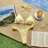 Floral Embroidery Lace Hollow Out Cutout Bikini Set