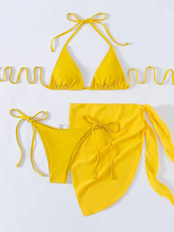 Solid Triangle Bandage Bikini Top