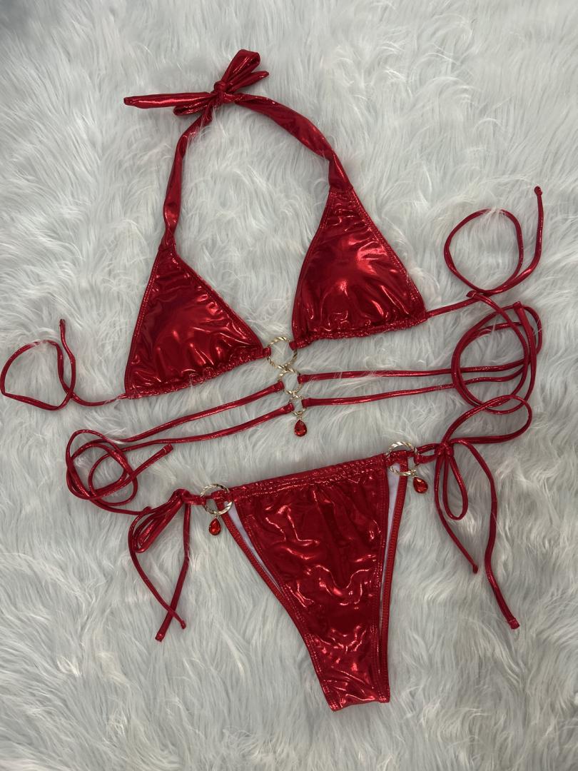 Crystal Diamond Solid Strap Triangle Bikini Top