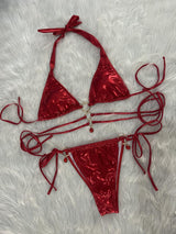 Crystal Diamond Solid Strap Triangle Bikini Top
