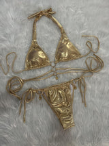 Crystal Diamond Solid Strap Triangle Bikini Top