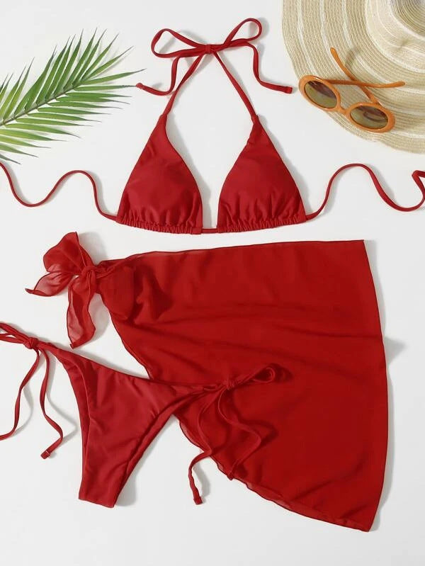 Solid Triangle Bandage Bikini Top