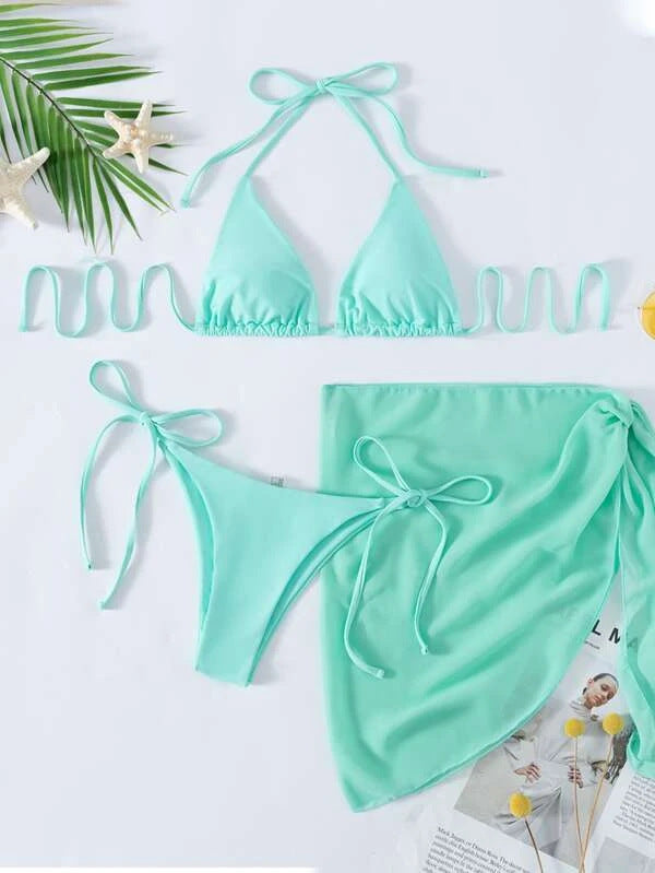 Solid Triangle Bandage Bikini Top