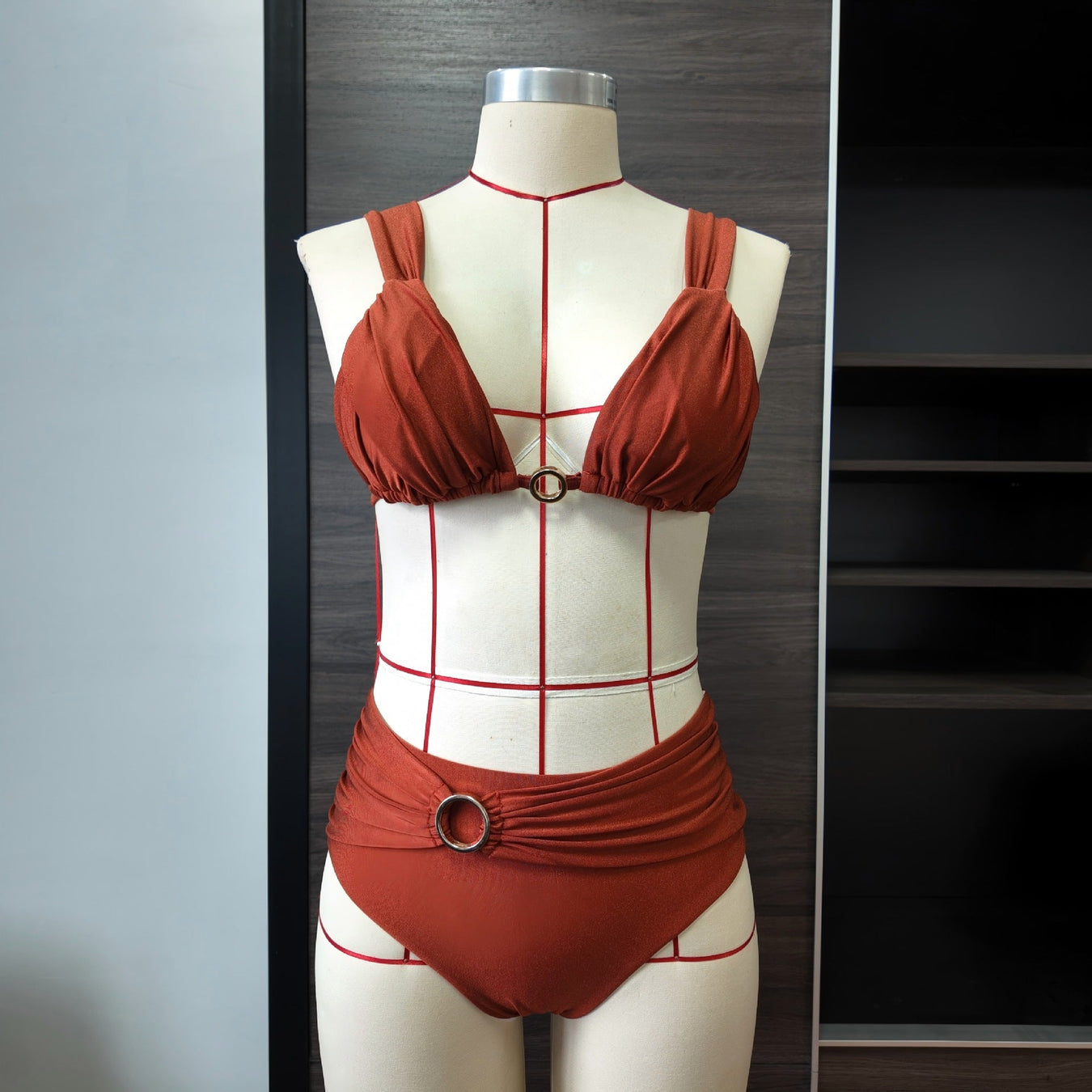 Solid Pleated Bikini Set