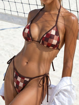 Plaid Printed Triangle Swimming Bikini Top