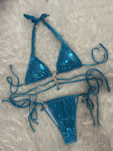 Crystal Diamond Solid Strap Triangle Bikini Top
