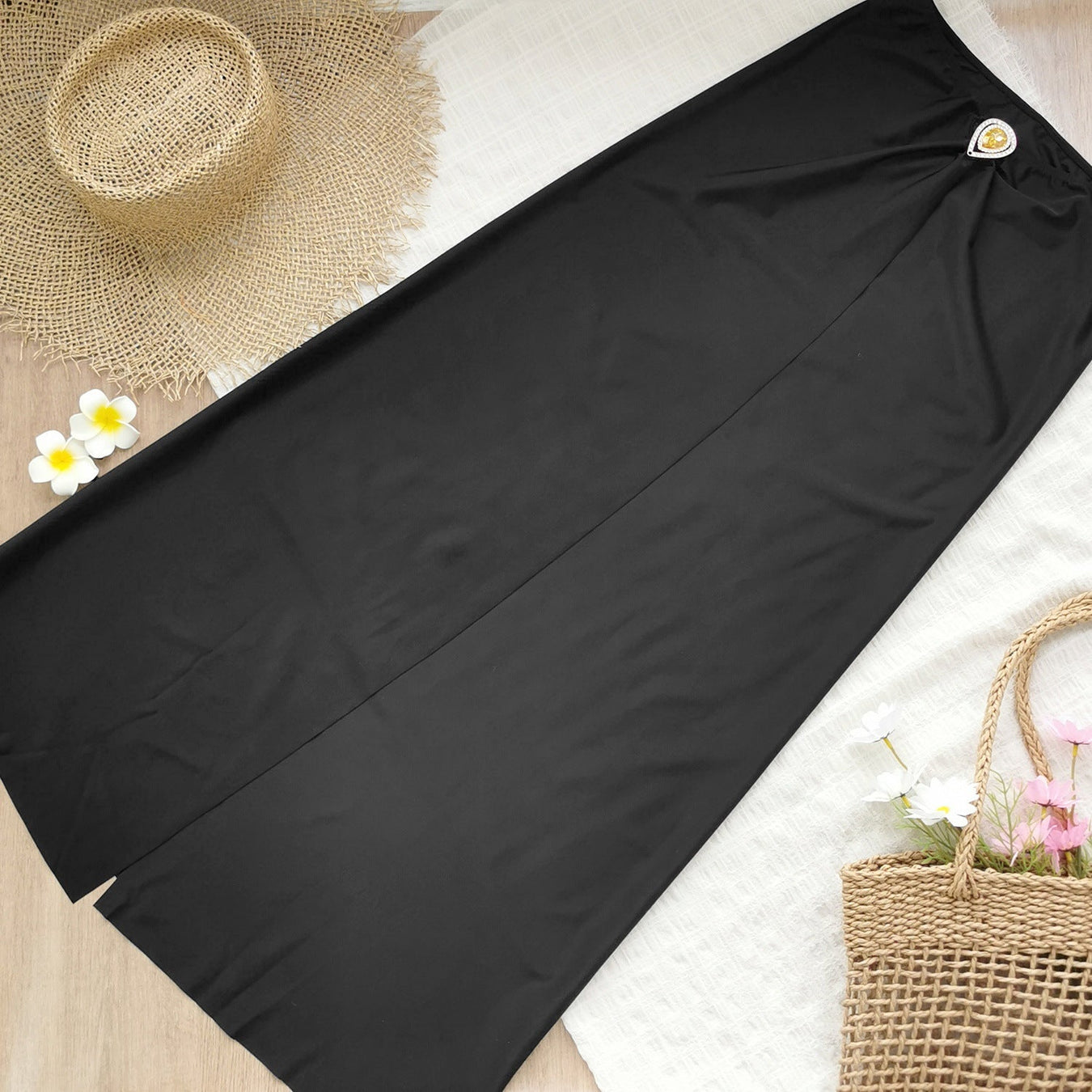 Pure Black Tube Top Halter Strap High Waist Bikini Bottom