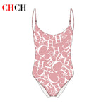 Women's Swimwear CH Letter Pink Triangle One-piece Swimsuit