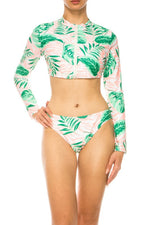 TWO PIECE FLORAL LONG SLEEVE SLEEK CUT OUT BIKINI