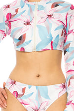 TWO PIECE FLORAL LONG SLEEVE SLEEK CUT OUT BIKINI