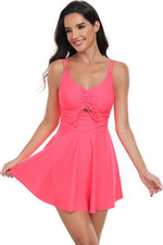Ruched Waist Band One Piece Drawstring Swimsuit