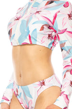 TWO PIECE FLORAL LONG SLEEVE SLEEK CUT OUT BIKINI